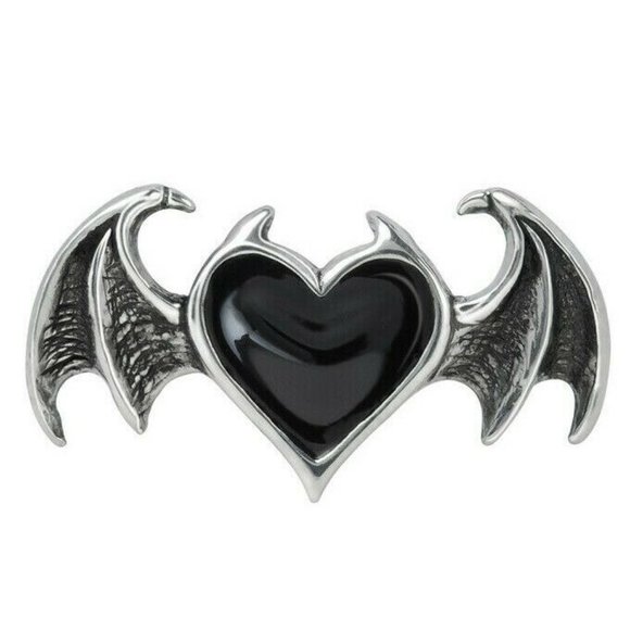 Alchemy Gothic Ring Winged Black Heart Women's Men's Sizes 6, 7, 8.5, 9.5, 11 - Picture 1 of 4